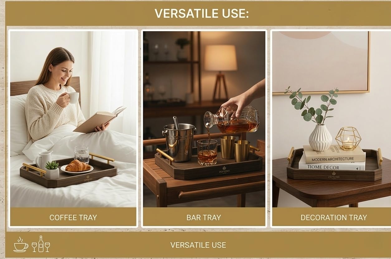 Zephine Home decorative tray enhances dining area centerpieces with geometric lines.