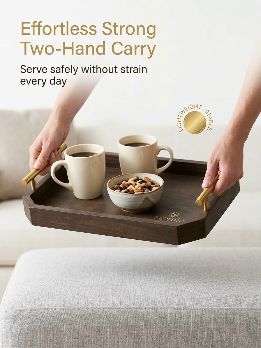 Zephine Home hexagonal serving tray adds charm to bar setups.