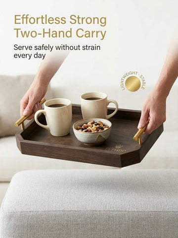 Zephine Home hexagonal serving tray adds charm to bar setups.