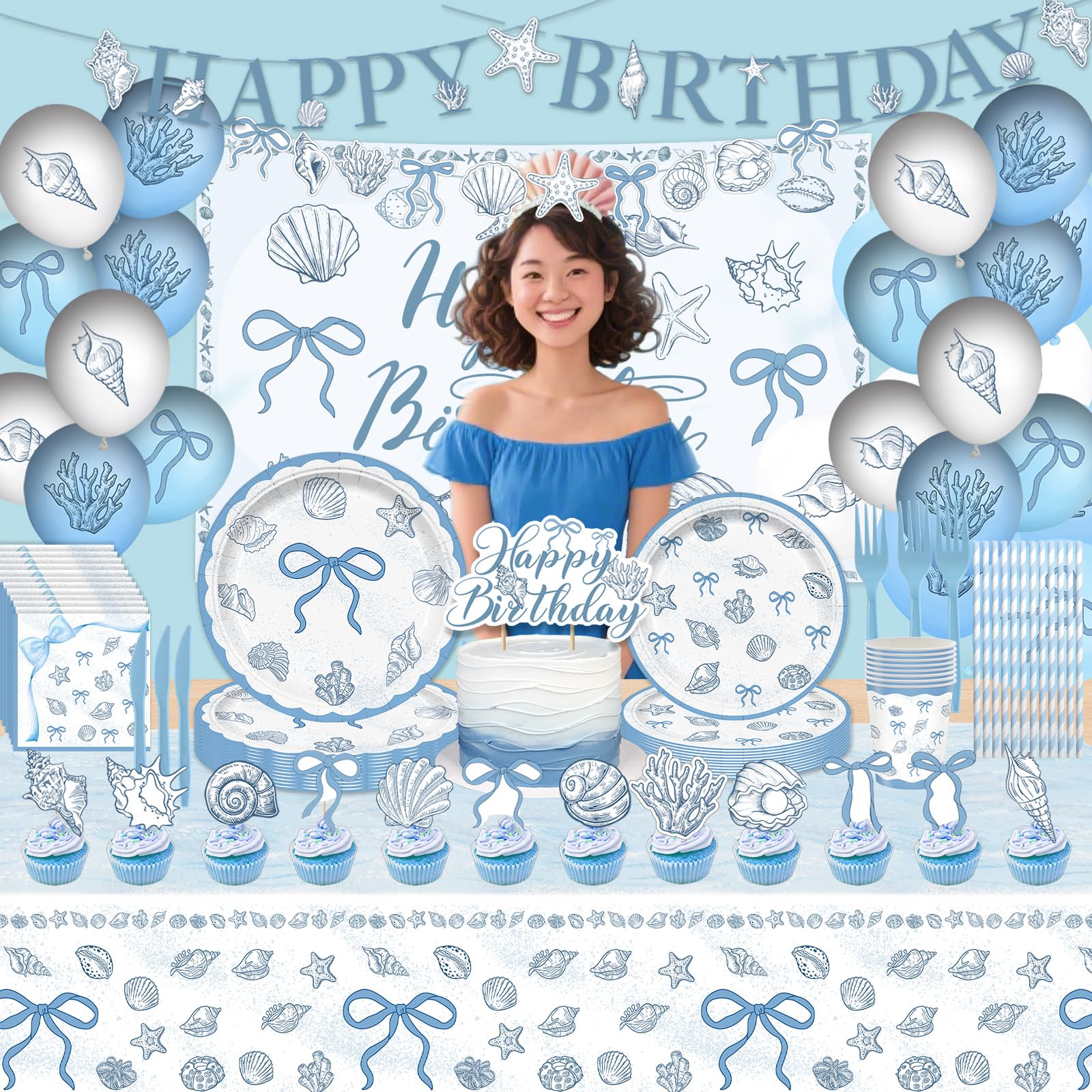 ZEQICALF seashell banner and backdrop help unify coastal decor.