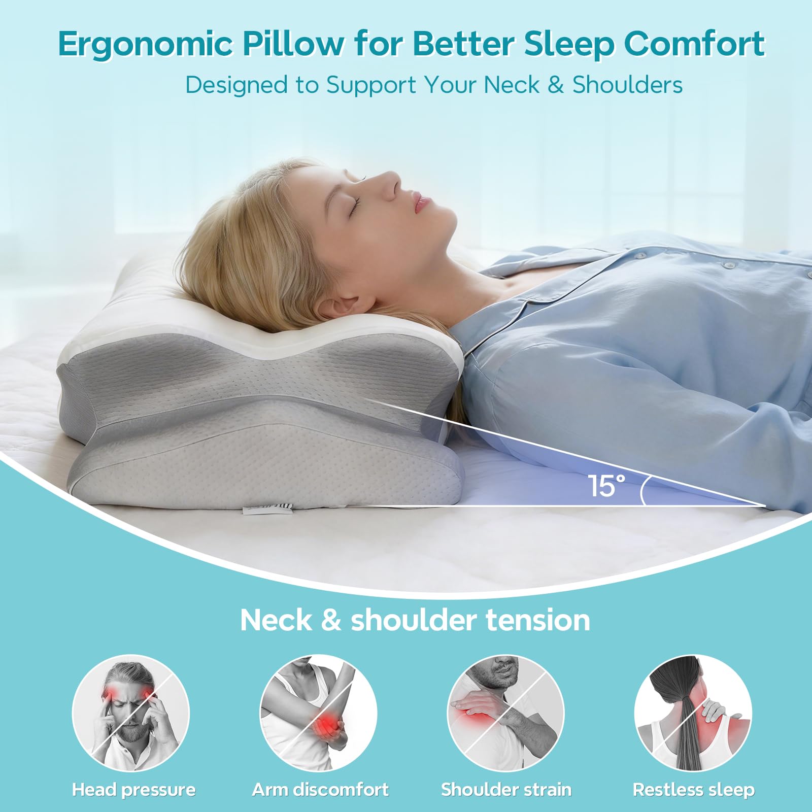 ZeroZillo removable, machine-washable cover keeps the pillow fresh.