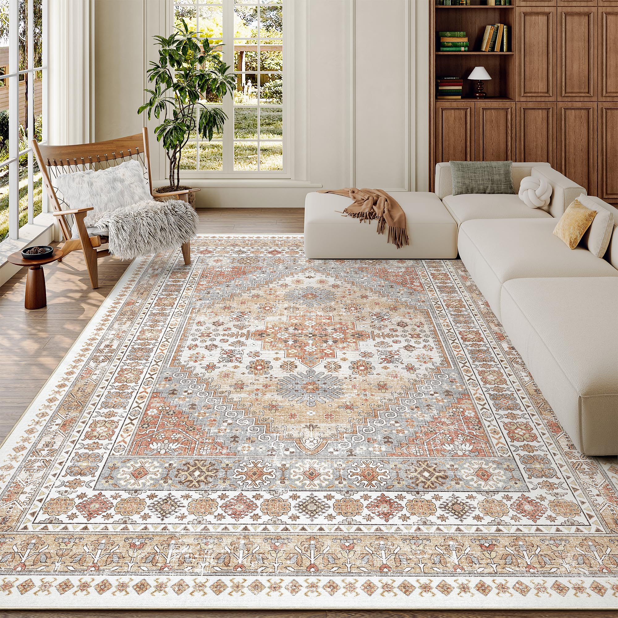 Zesthome 6x9 orange area rug with velvet surface and non-slip backing enhances safety.