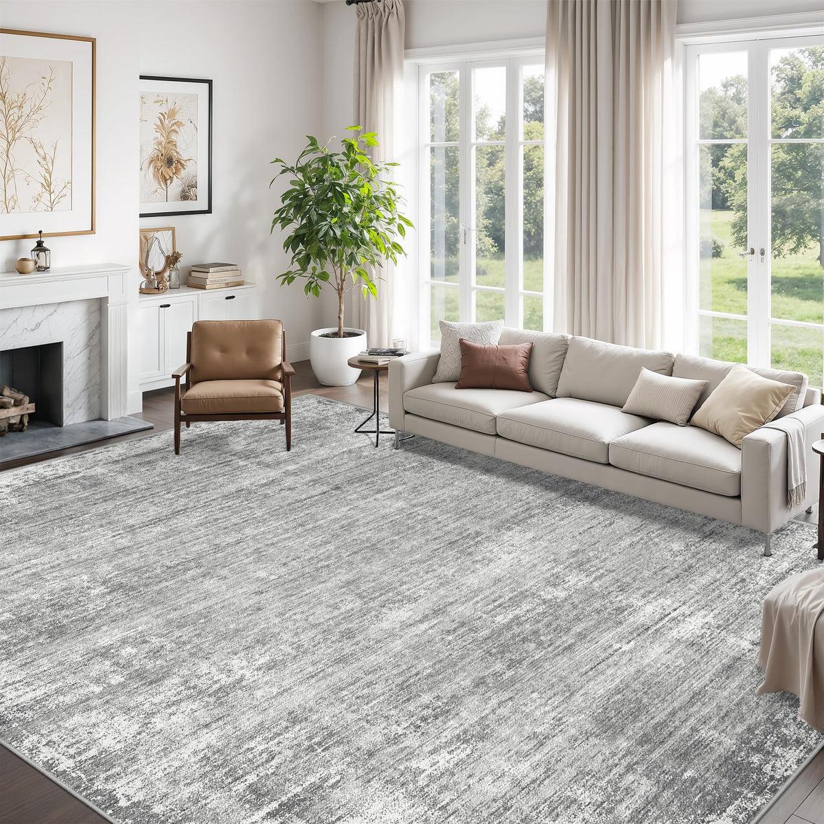 zesthome 8x10 area rug with abstract grey pattern, non-slip backing for safe, stable high-traffic spaces