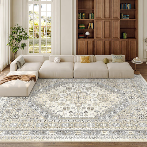 Zesthome 8x10 beige rug with non-slip backing for safer floors.