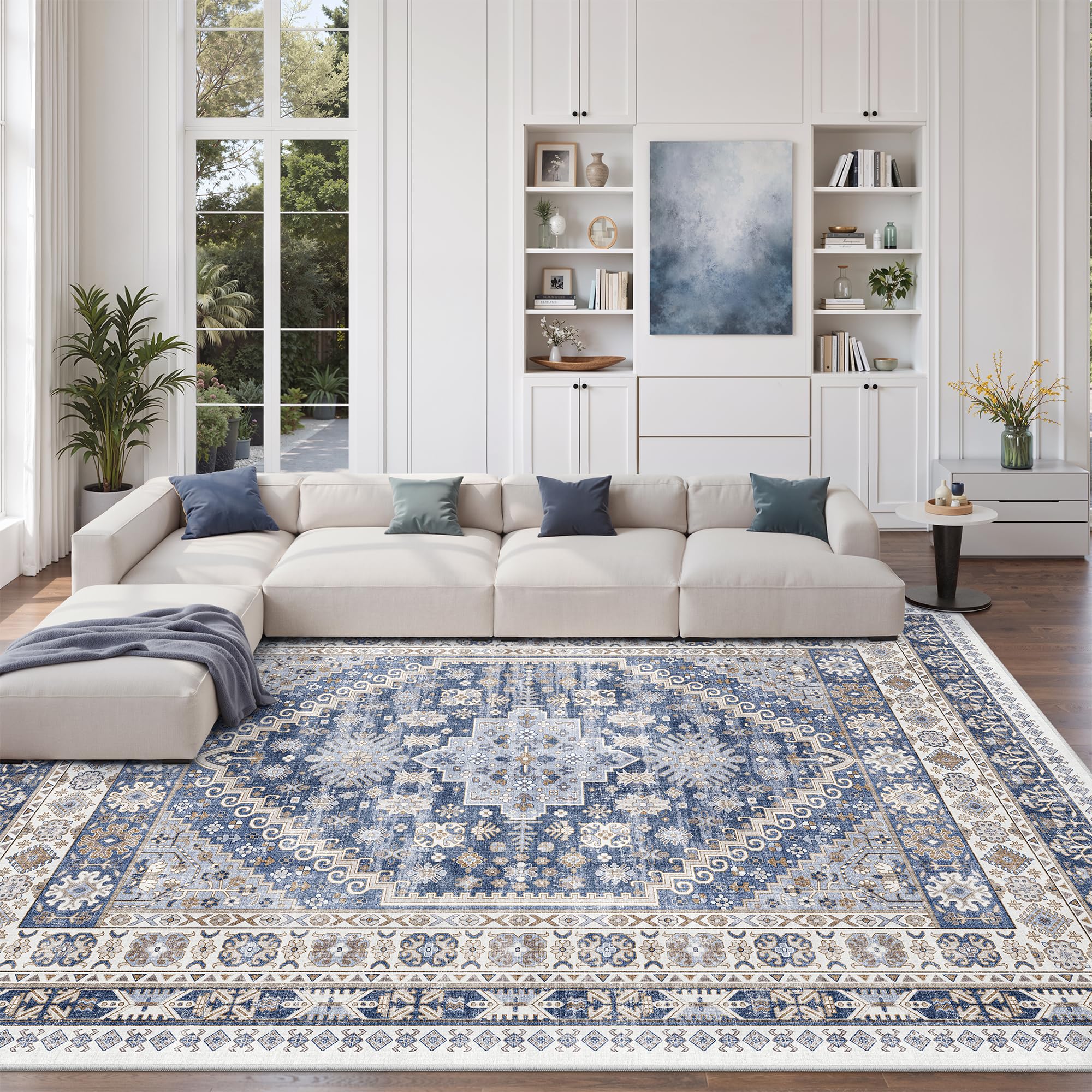 Zesthome 8x10 area rug with non-slip backing keeps living room safe and stable.