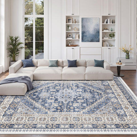 Zesthome 8x10 area rug with non-slip backing keeps living room safe and stable.