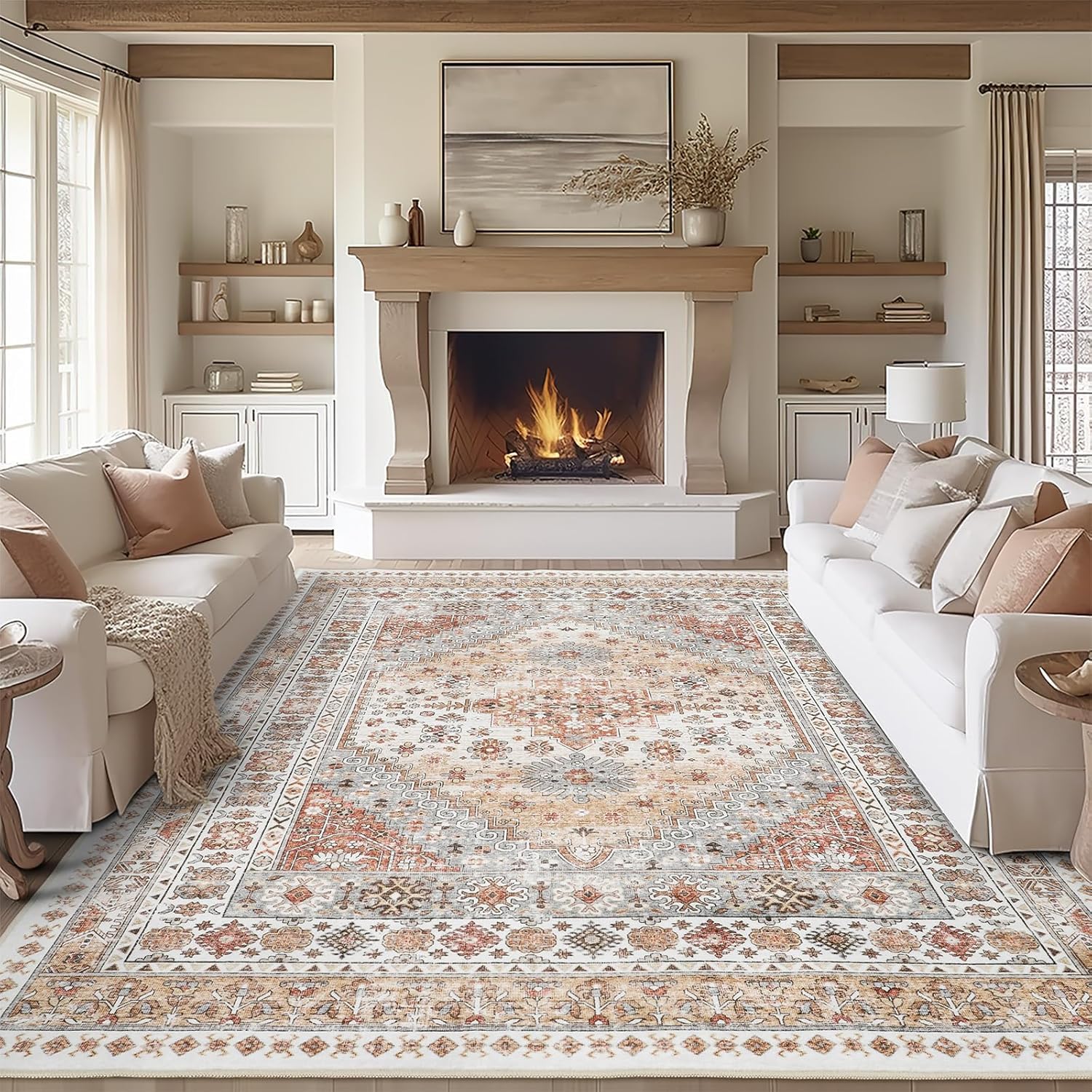 Zesthome 8x10 orange geometric rug for stylish living spaces