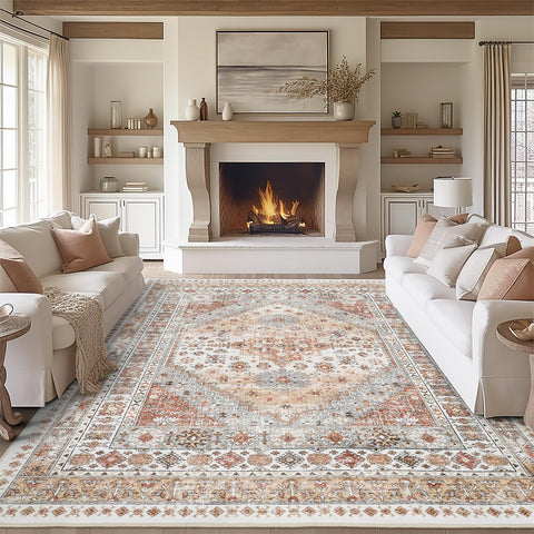 Zesthome 9x12 area rug with orange geometric pattern for stylish living spaces