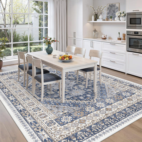 Zesthome blue beige rug complements modern and traditional rooms.