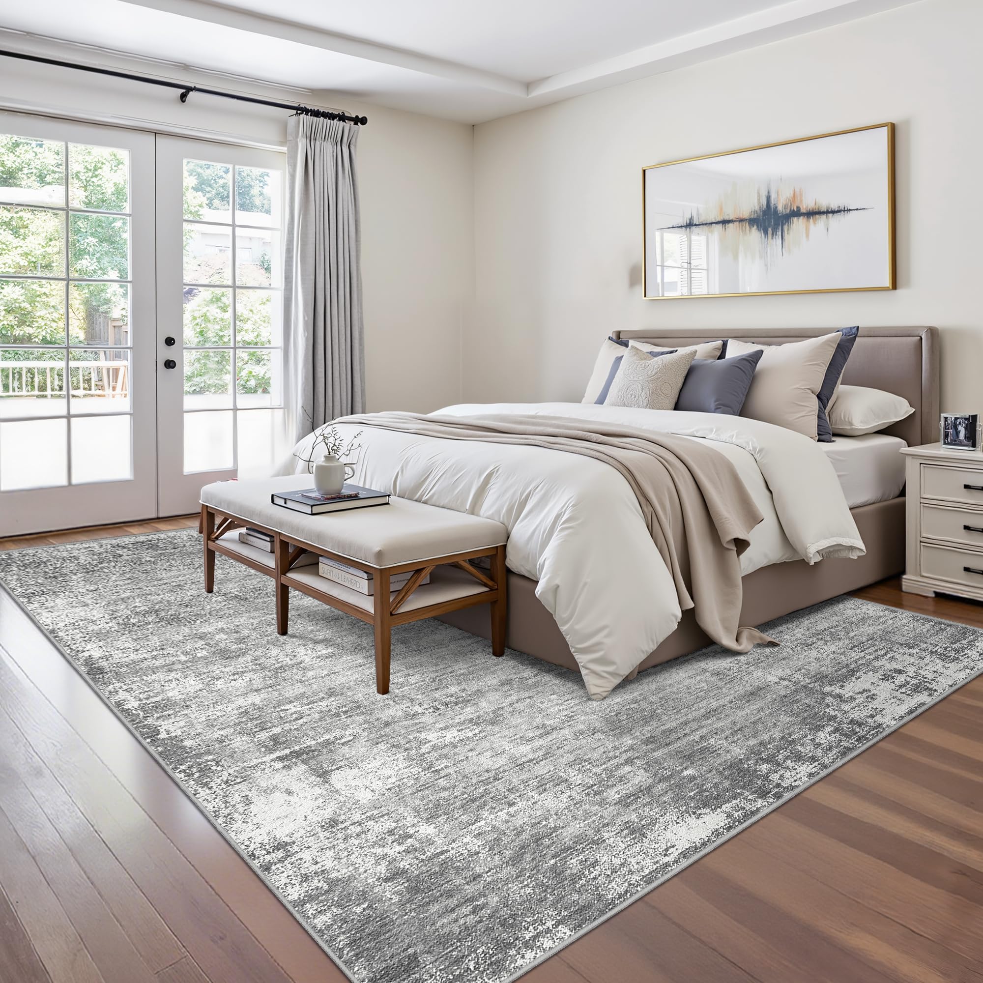 Zesthome machine-washable rug 5x7 grey for quick cleanups.