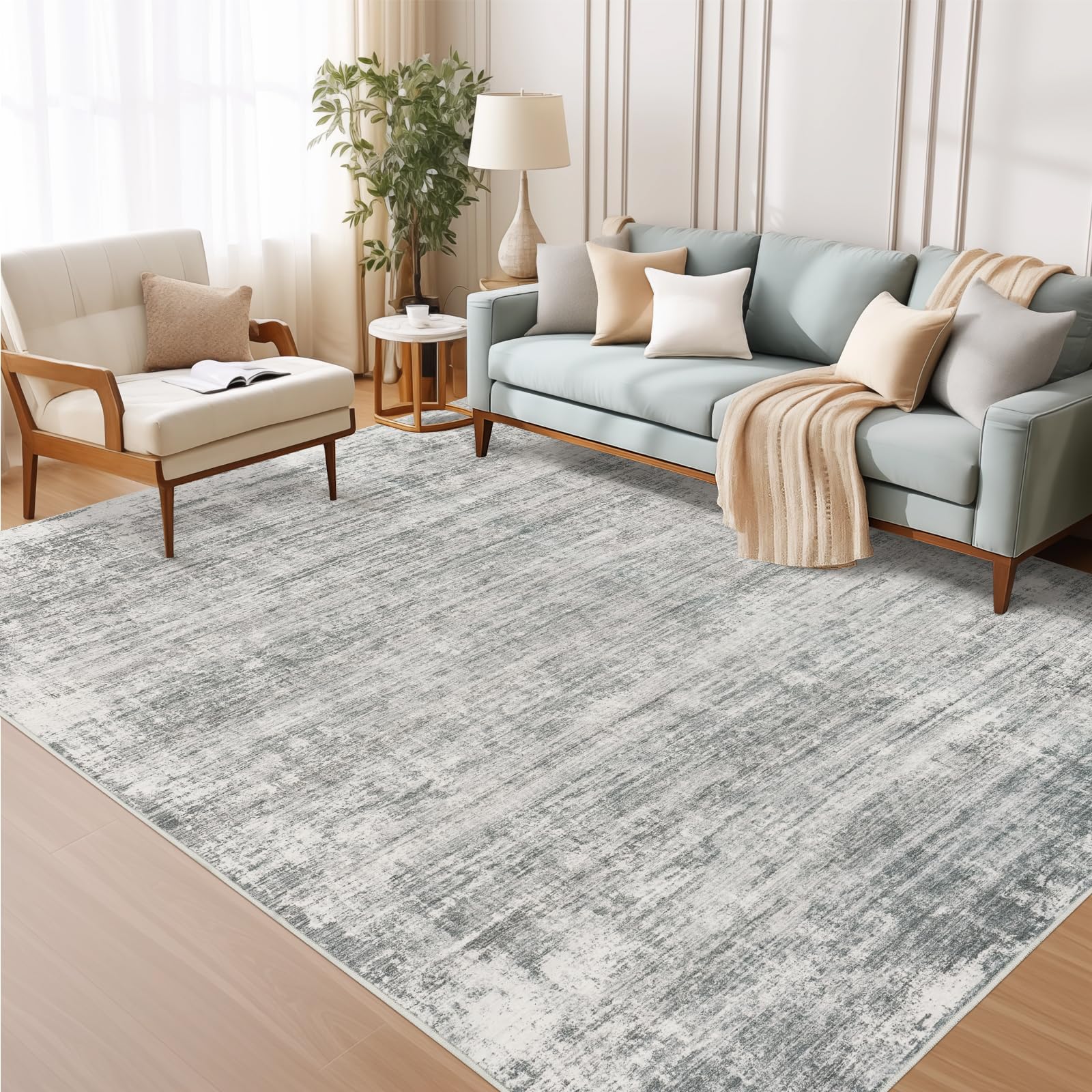 Zesthome non-slip backing rug 5x7 grey helps prevent shifting on hard floors.