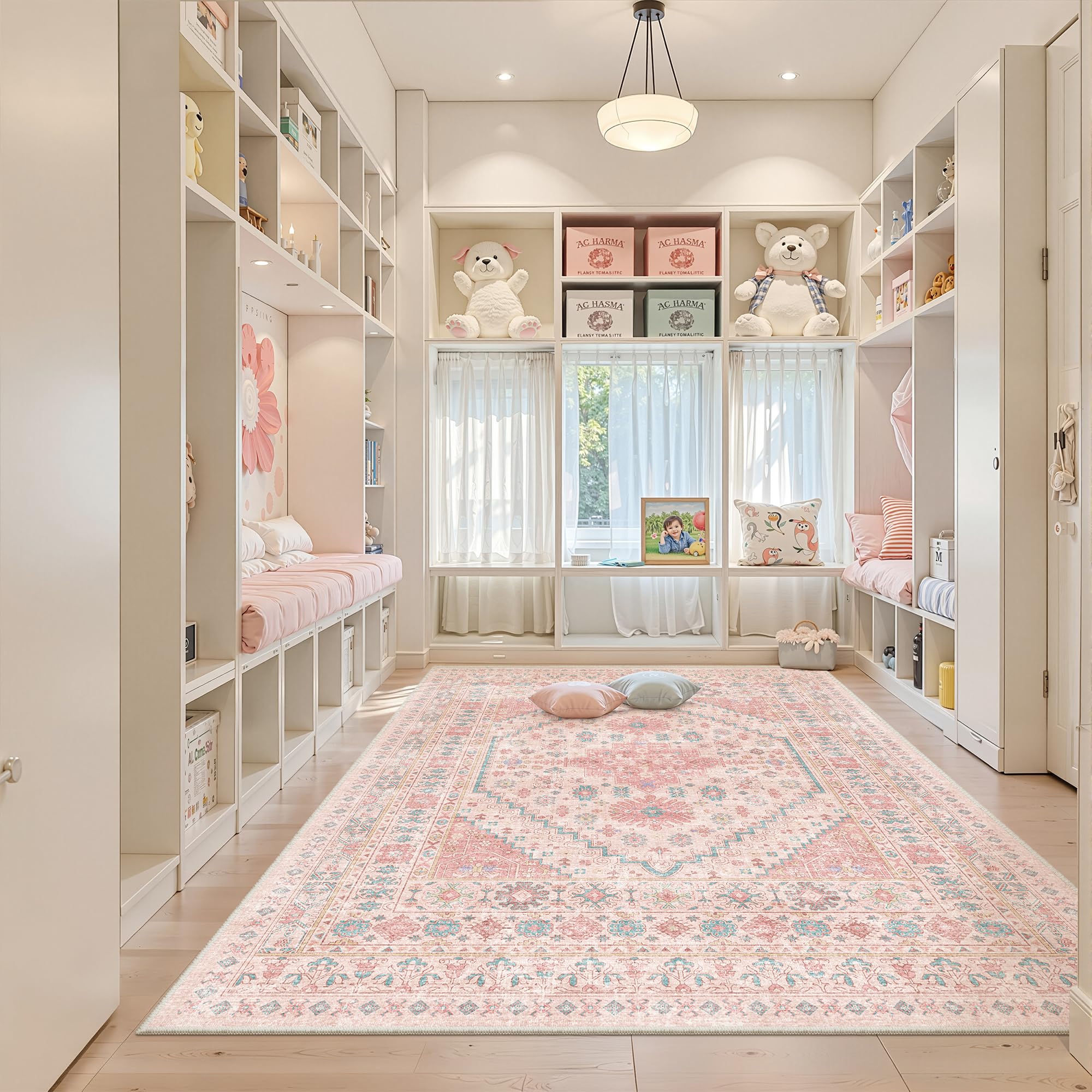 Zesthome Pink Rug durable for busy families in high-traffic spaces