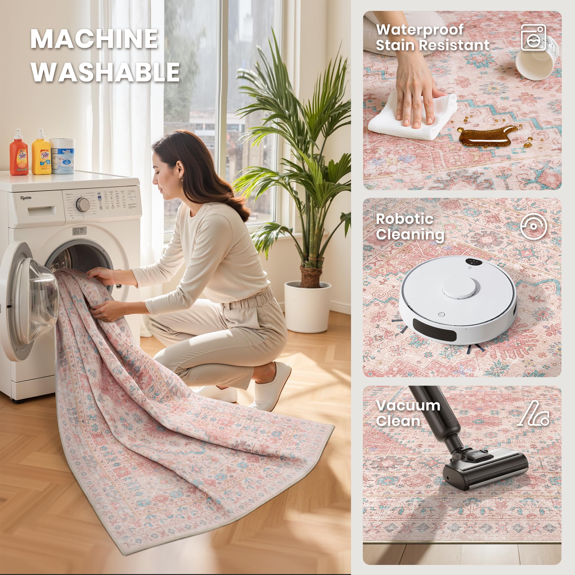 Zesthome Pink Rug machine washable for easy cleanups