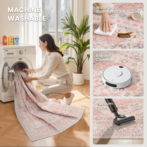 Zesthome Pink Rug machine washable for easy cleanups