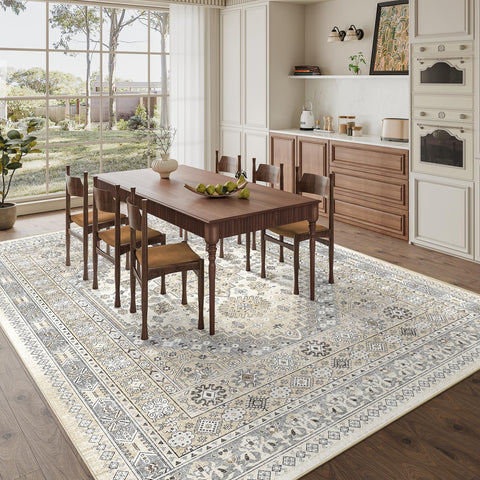 Zesthome vintage geometric beige rug adds timeless style.
