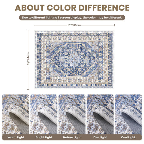 Zesthome vintage geometric blue beige rug enhances style while masking wear in busy spaces.