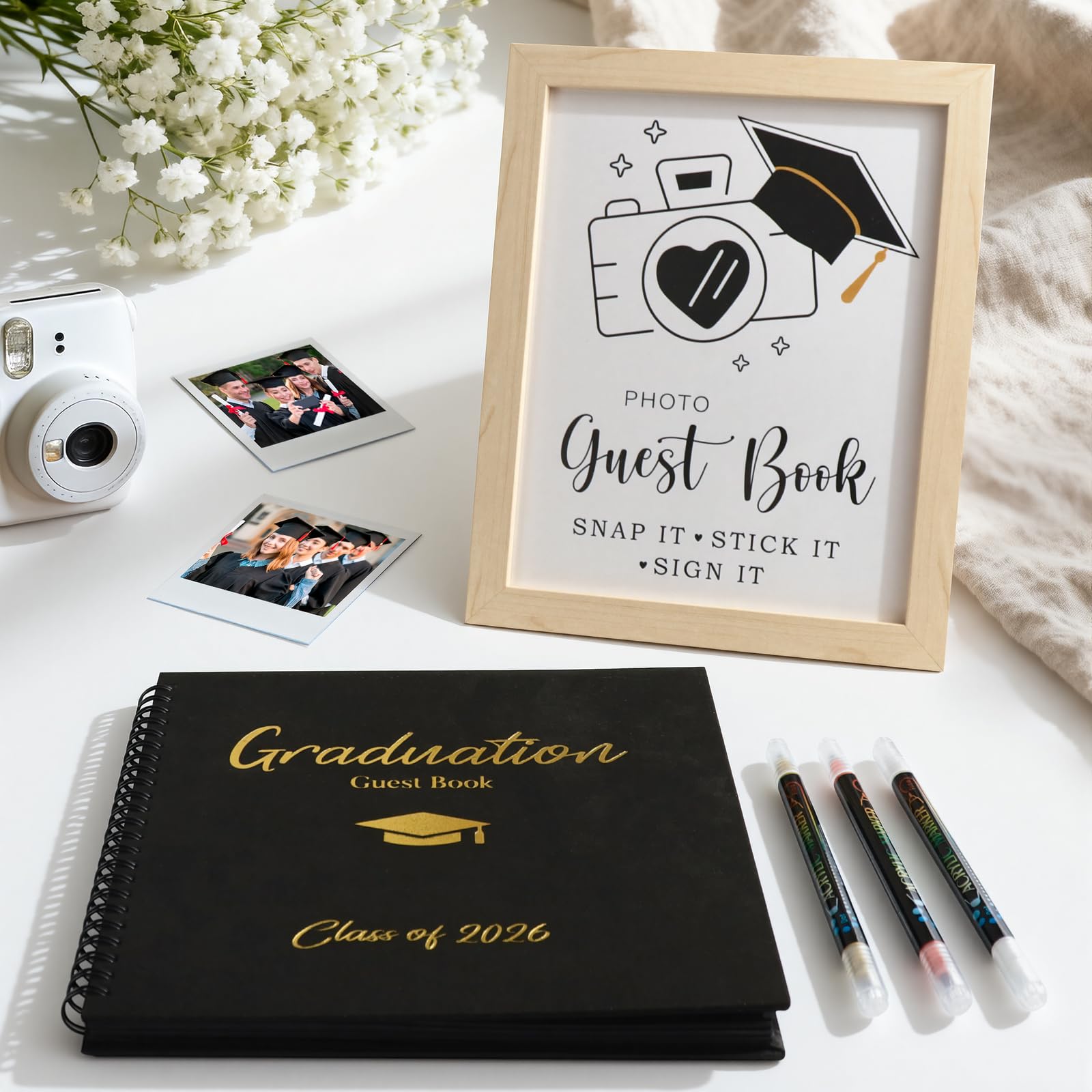 Zesua 2026 graduation guest book cover with black and gold foil adds elegant decor