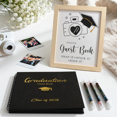 Zesua 2026 graduation guest book cover with black and gold foil adds elegant decor