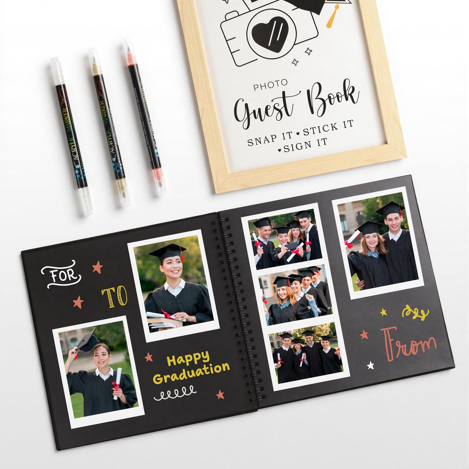 Zesua black gold graduation design pairs with decor and memory displays