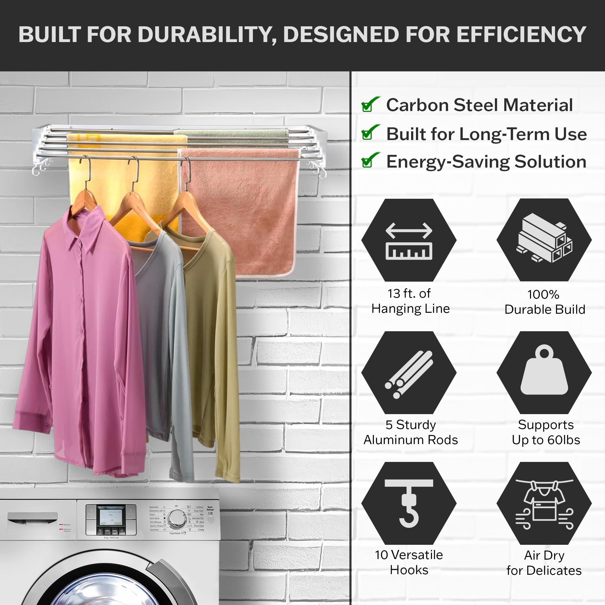 Zetez drying rack aluminum rods resist rust for daily use