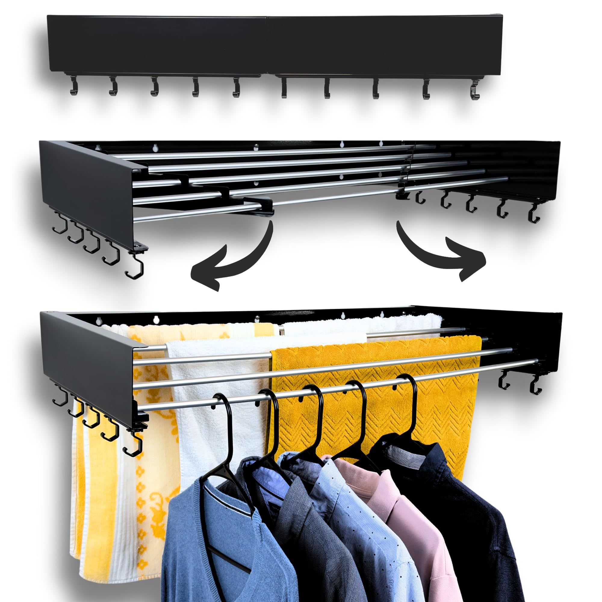 Zetez foldable wall-mounted drying rack, 31.5-inch wide, ideal for compact laundry spaces.