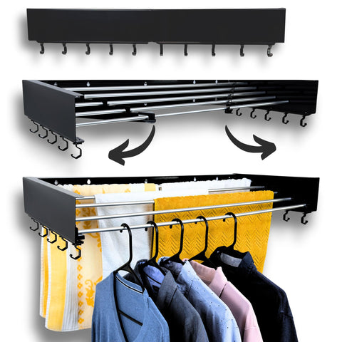 Zetez foldable wall-mounted drying rack, 31.5-inch wide, ideal for compact laundry spaces.