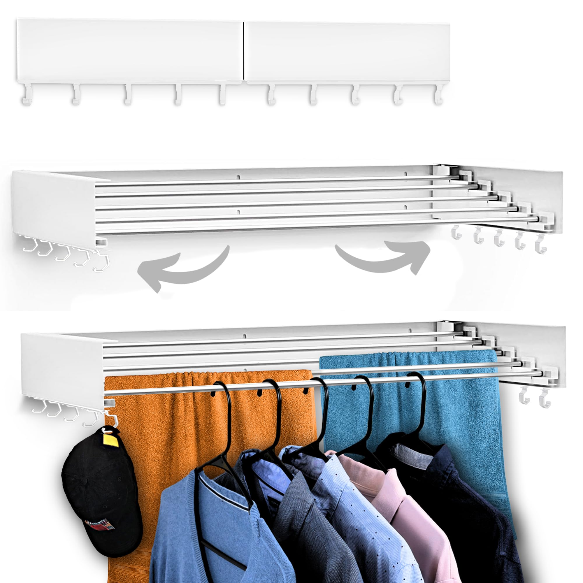 Zetez foldable wall mounted drying rack closed position for compact storage