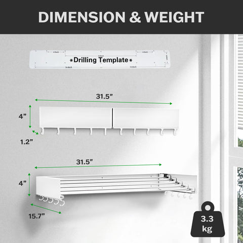 Zetez foldable wall mounted drying rack extended for full drying space