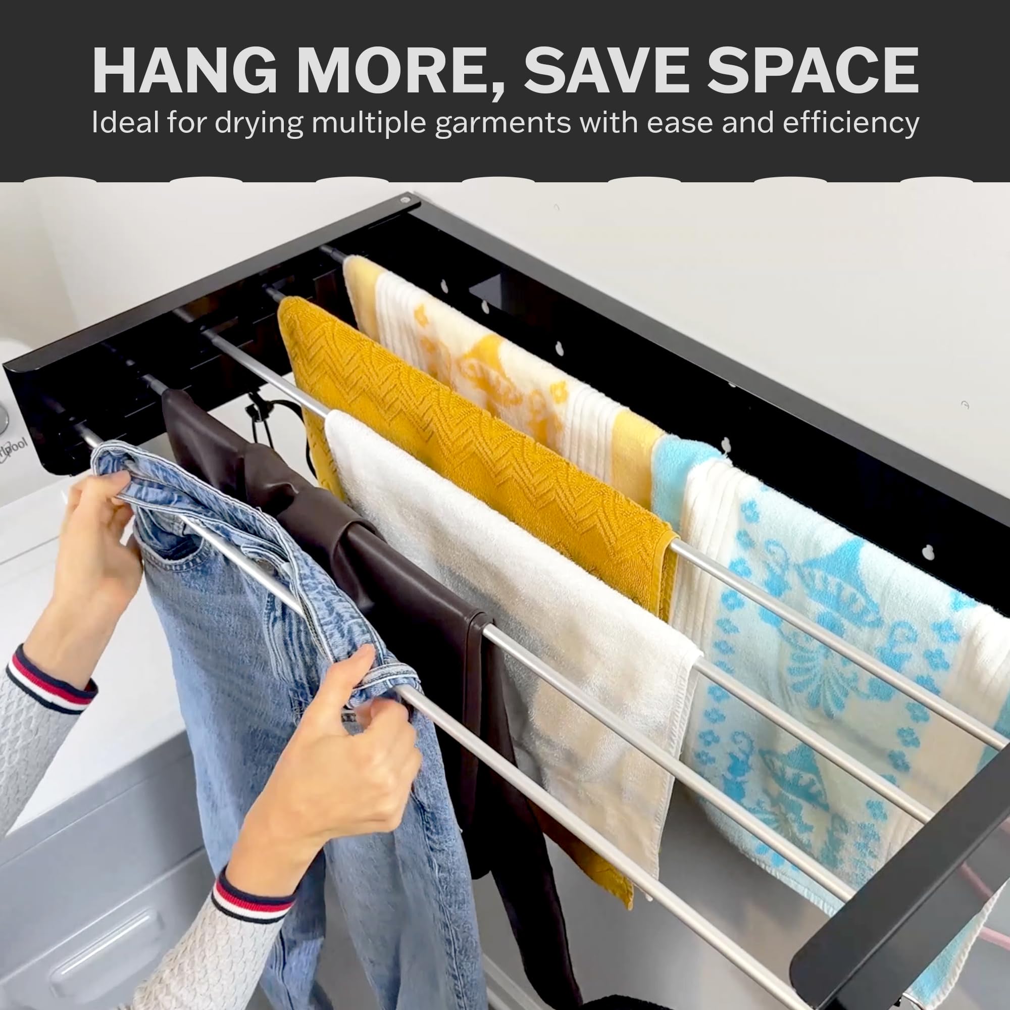 Zetez rack features ten integrated hooks for additional hanging options.