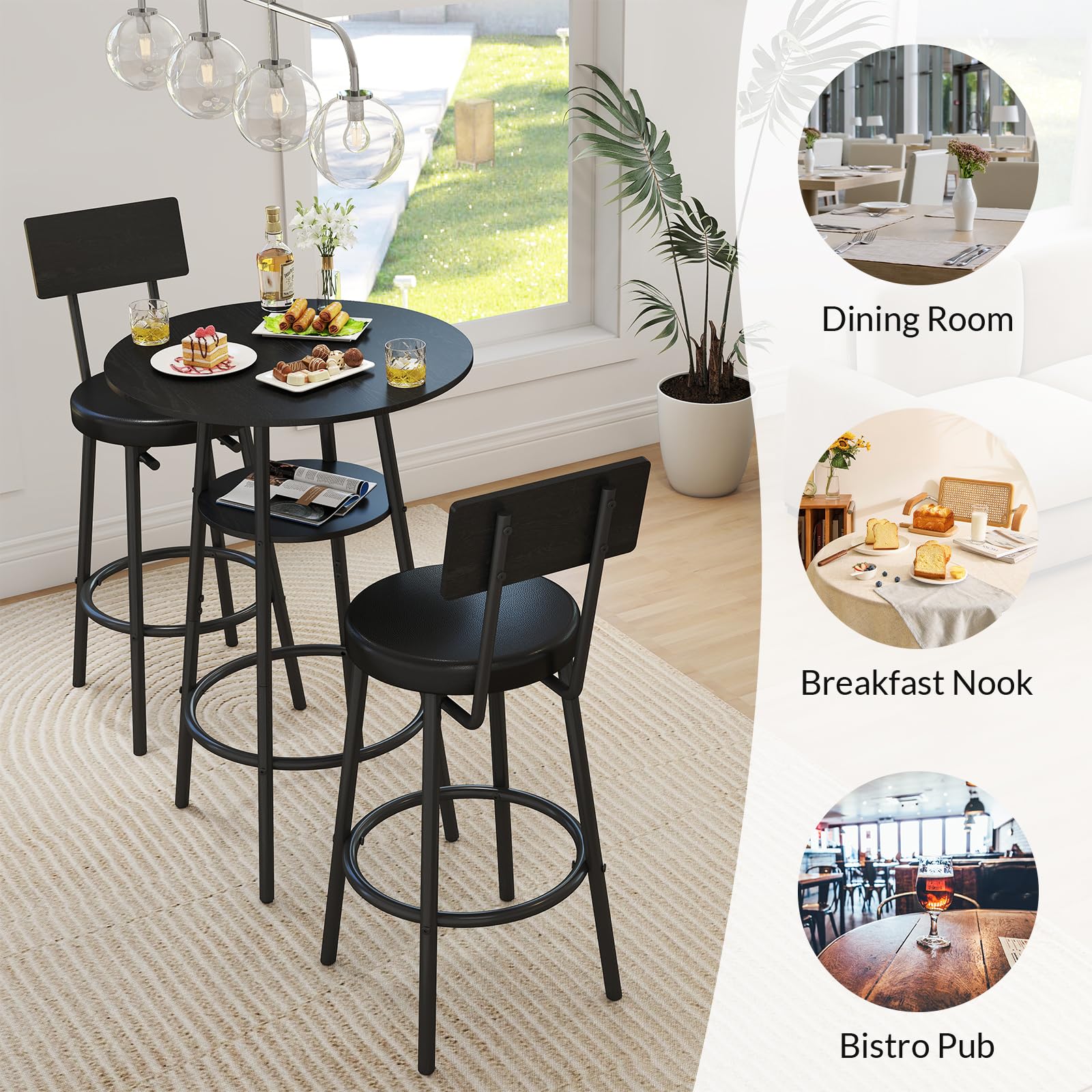Zevemomo round bar table for two creates a cozy breakfast spot.