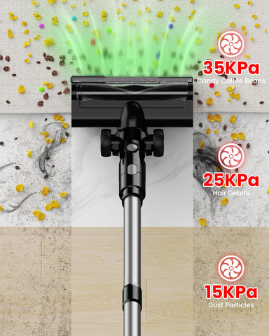 350W brushless motor delivers strong suction on carpets and hard floors.