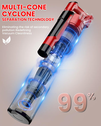 Multi-cyclonic filtration with HEPA keeps dust under control.