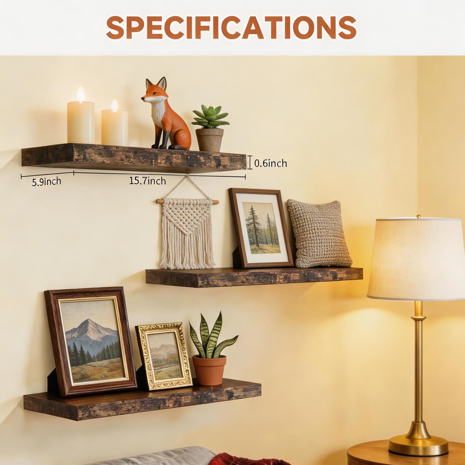 Zexigtau 15-7in floating shelf display for compact decorative storage.