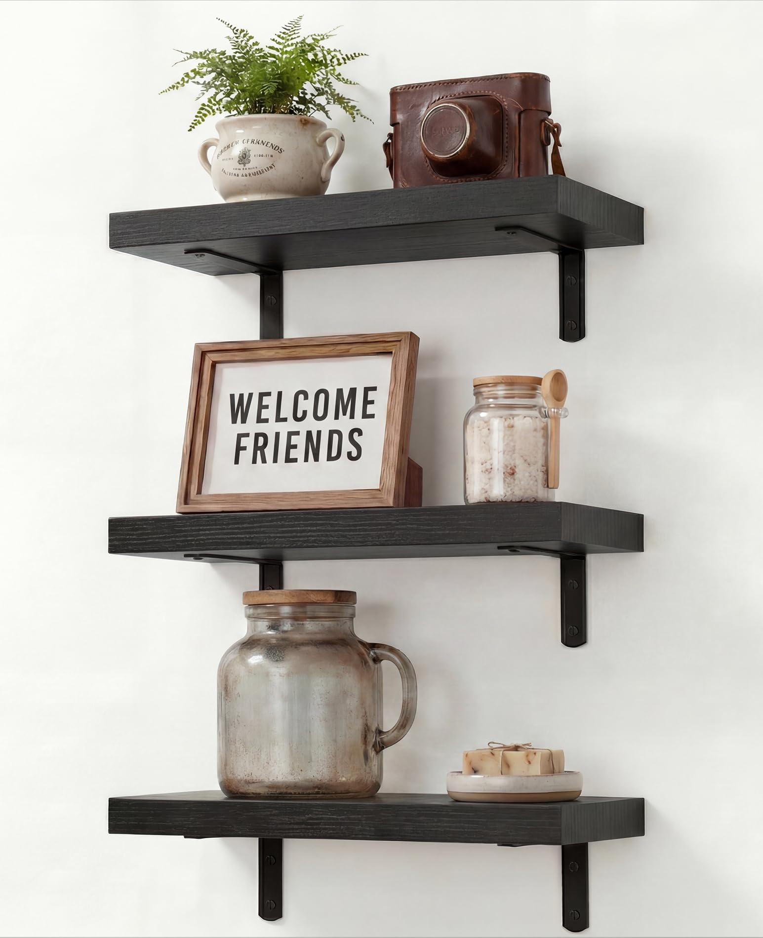 Zexigtau easy install wall shelves set of 3 with brackets for versatile storage.