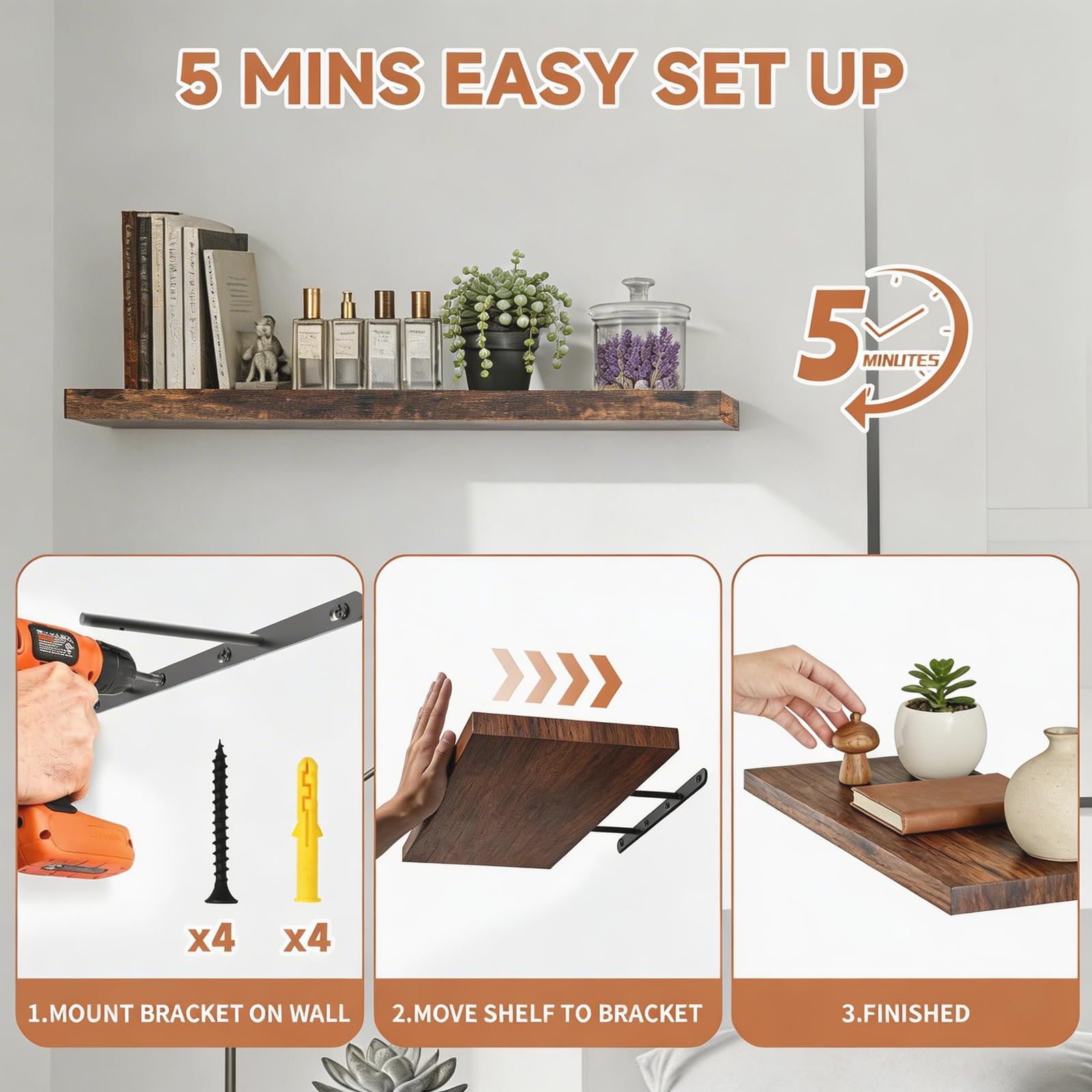 Zexigtau set of 3 floating shelves ideal for bathroom or kitchen.