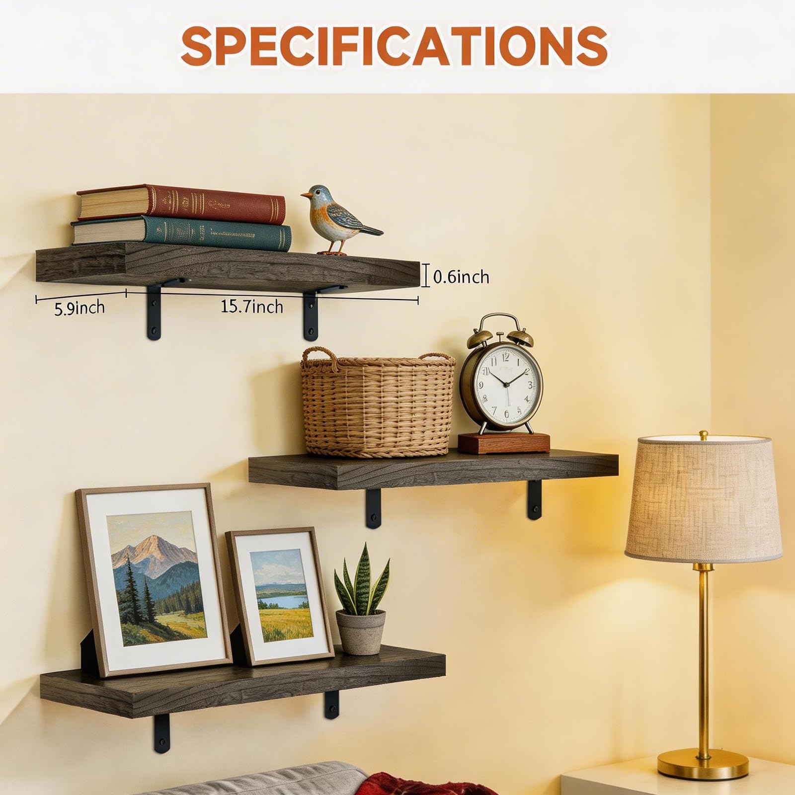 Zexigtau living room display shelf with brackets enhances decor and storage