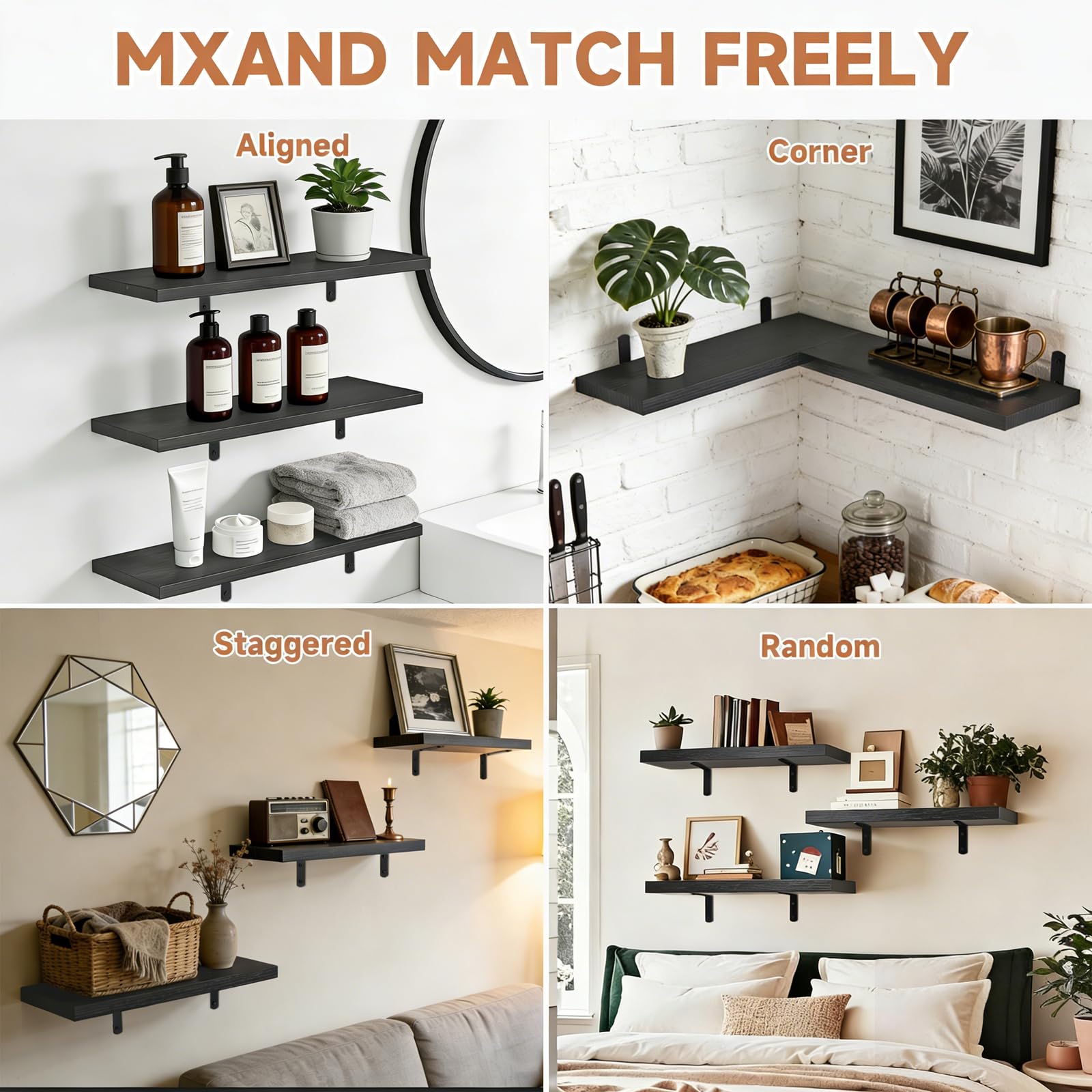 Zexigtau wall shelves assembly pack enables quick mounting and tidy organization.