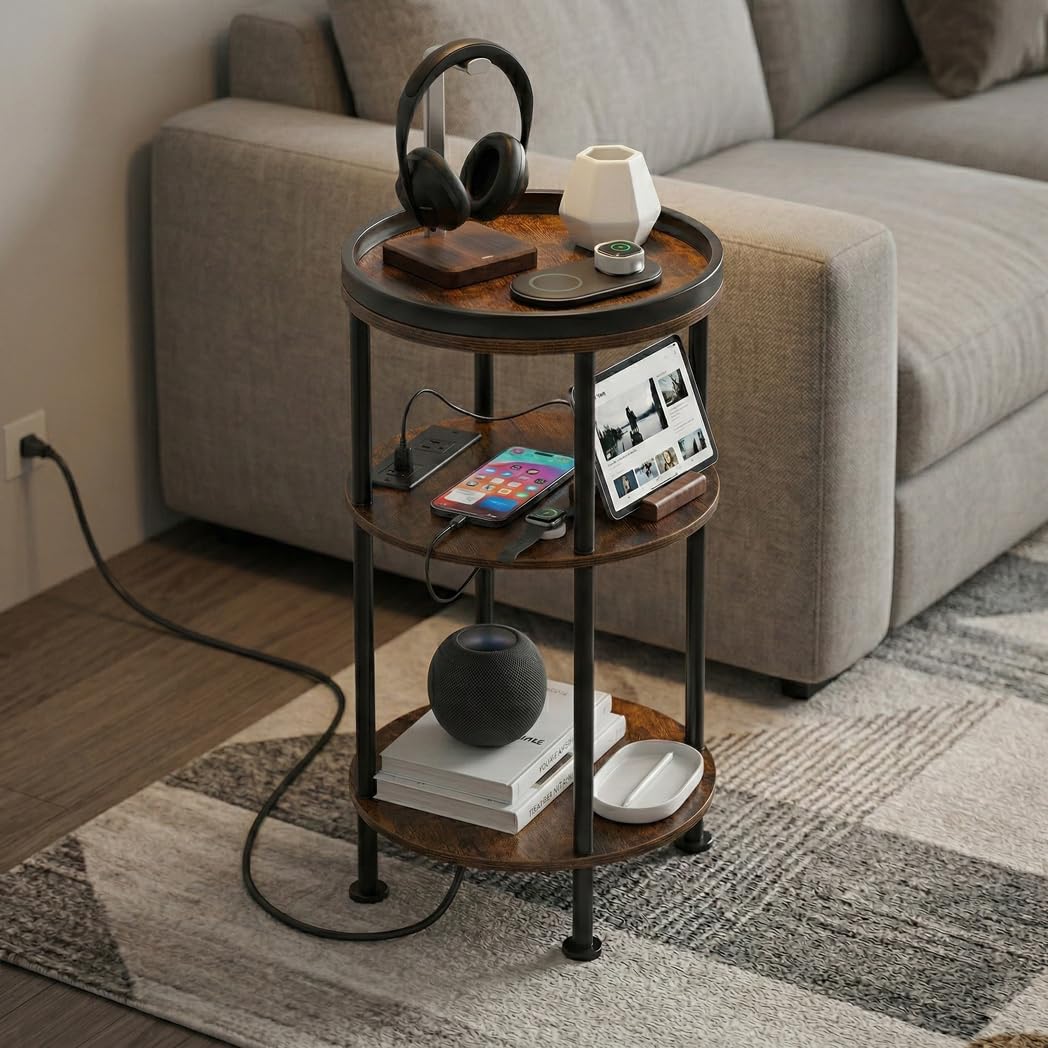 ZEXVIDA 3-tier round table showcasing industrial style for small spaces.