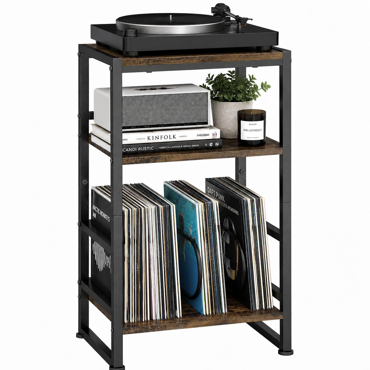 ZEXVIDA record player stand top view showing slim profile for flexible placement
