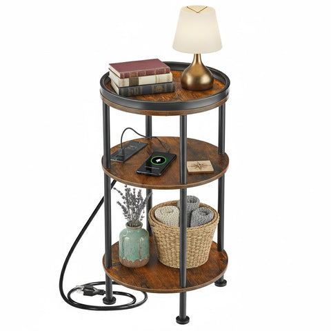 ZEXVIDA round end table with USB charging for tidy device power at hand.