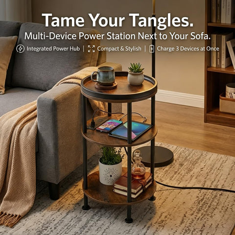 ZEXVIDA small side table with outlets ideal for bedrooms and desks.