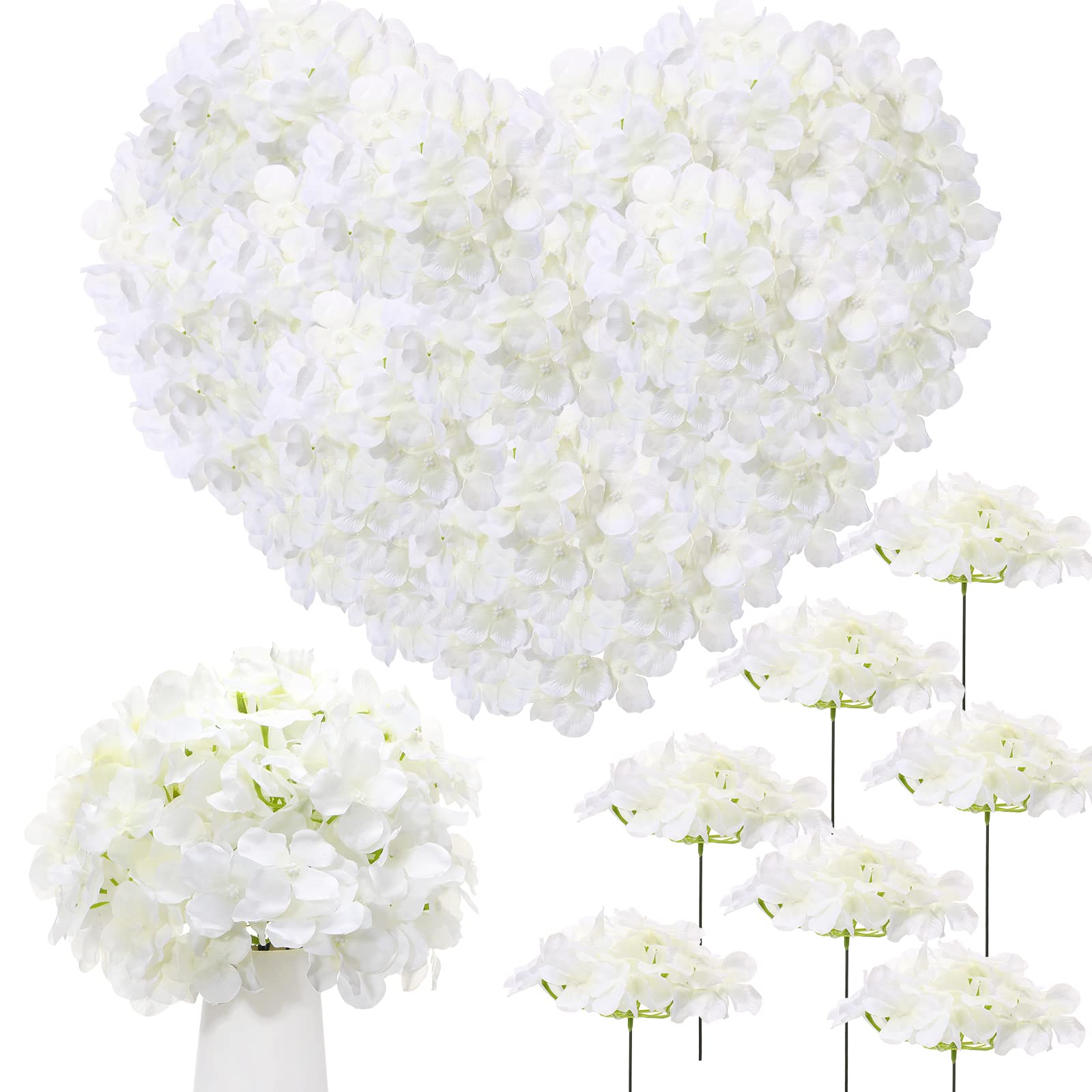 Zeyune artificial white hydrangea flowers with stems, ideal for bulk wedding centerpieces.