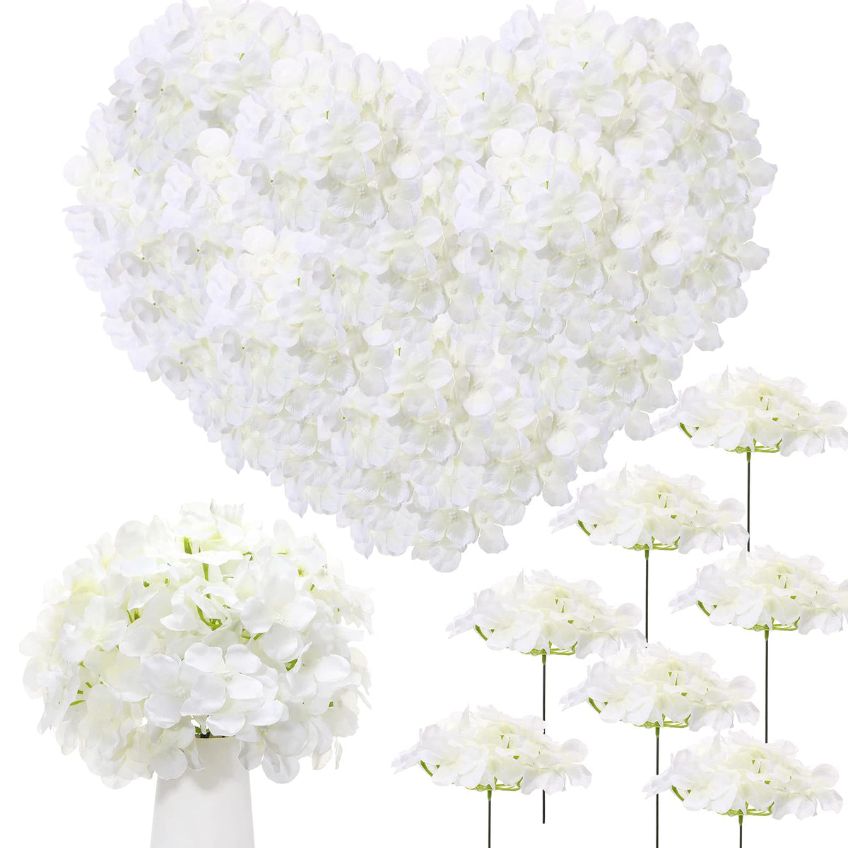 Zeyune artificial white hydrangea flowers with stems, ideal for bulk wedding centerpieces.