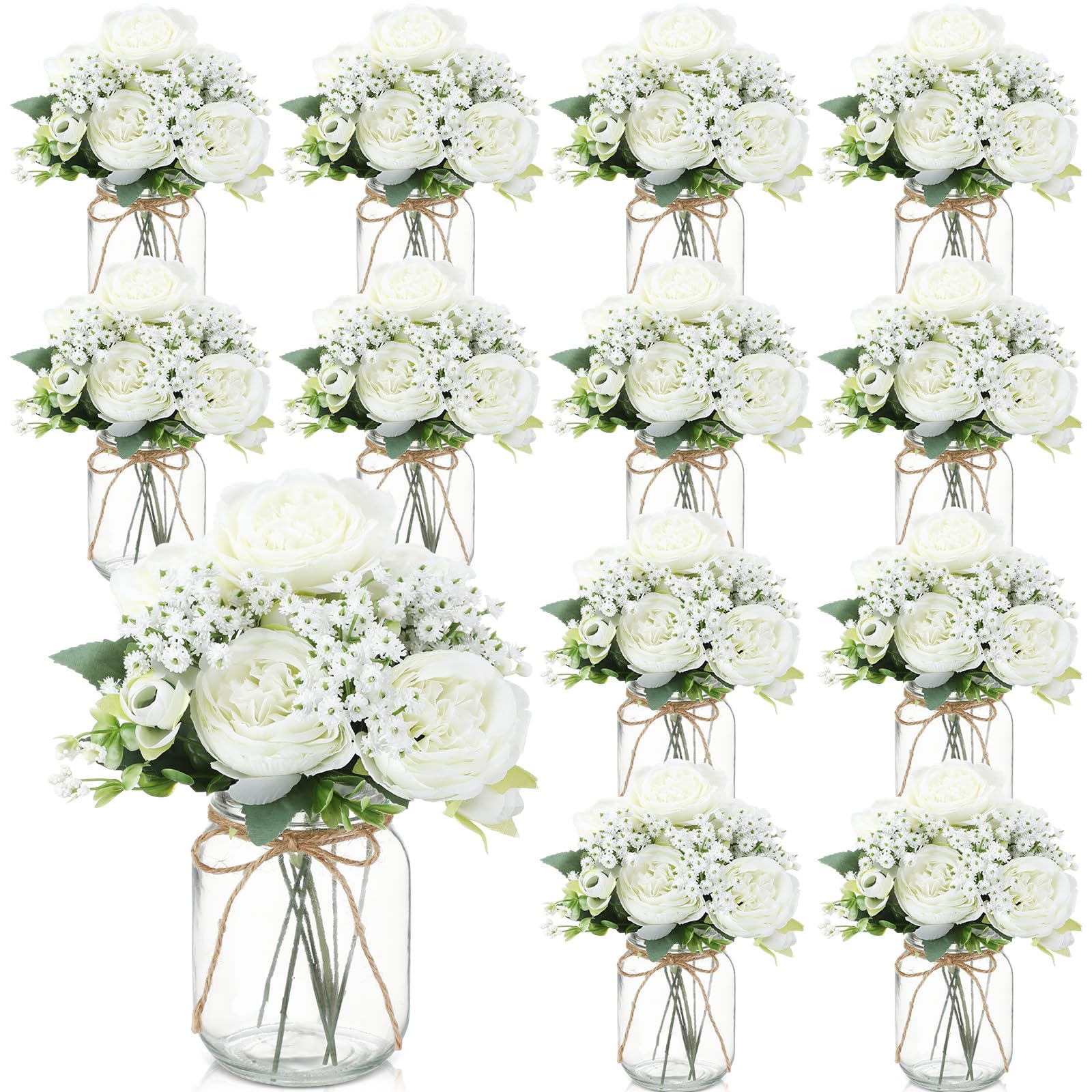 Zeyune mason jar vase set with lids and twine for effortless rustic décor.