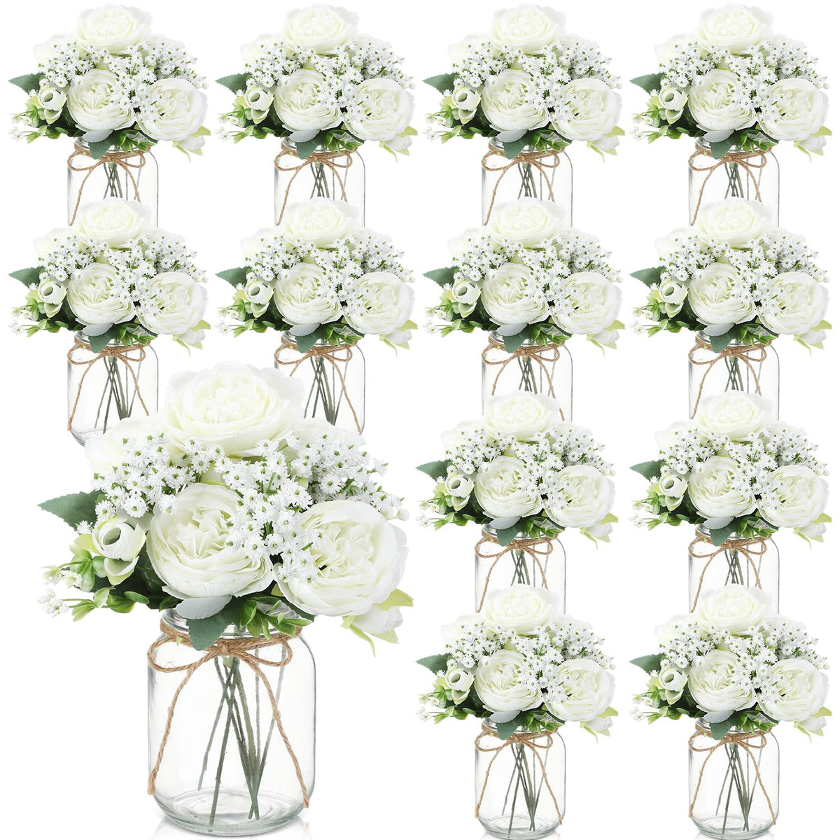 Zeyune mason jar vase set with lids and twine for effortless rustic décor.