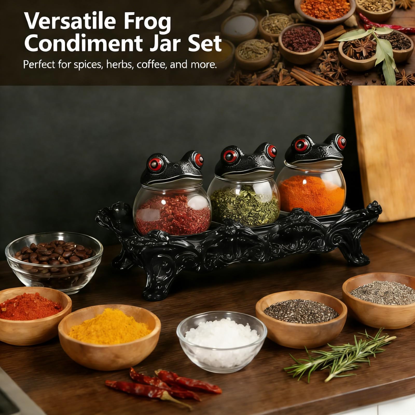 ZFFACAIOW frog-spice-jar-lids-closeup highlights airtight lids and fresh aroma.