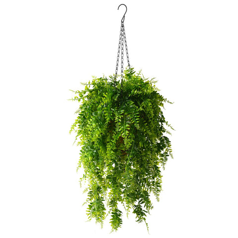 ZFProcess artificial eucalyptus hanging basket outdoor setup for year-round color and easy maintenance.