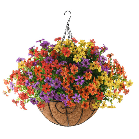 ZFProcess artificial flowers hanging basket multicolor adds year-round curb appeal.