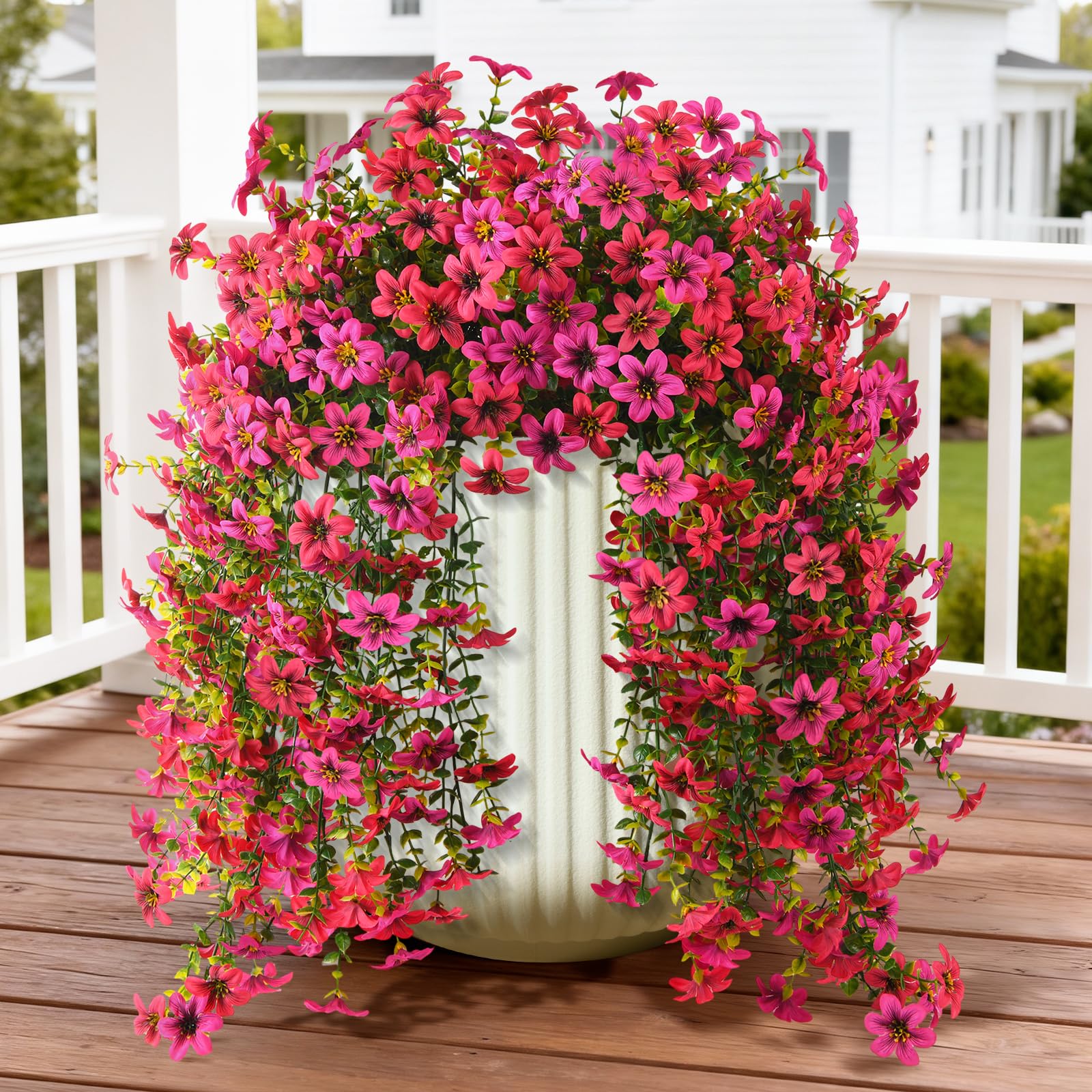 ZFProcess artificial hanging daisies in rose red for vibrant outdoor decor
