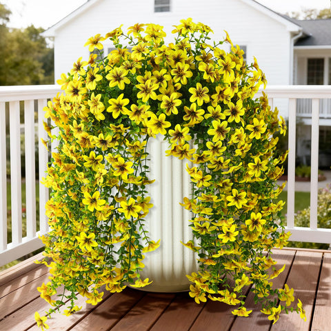 ZFProcess artificial hanging daisy yellow closeup highlights soft petals and realistic leaf texture for versatile decor